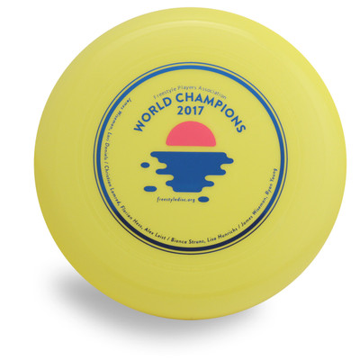 Wham-O 100 Mold FPA 2018 Design. Shows top view of a yellow disc.